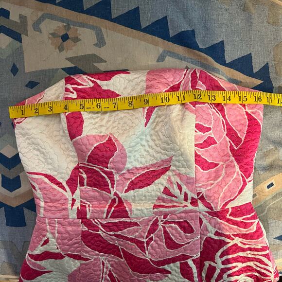 Lilly Pulitzer Pink White Strapless Silk Blend Sheath Dress Brocade Jacquard 6 - Picture 9 of 10